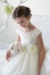 Ivory Satin Embroidered Lace and Tulle Skirt Flower Girl Dress